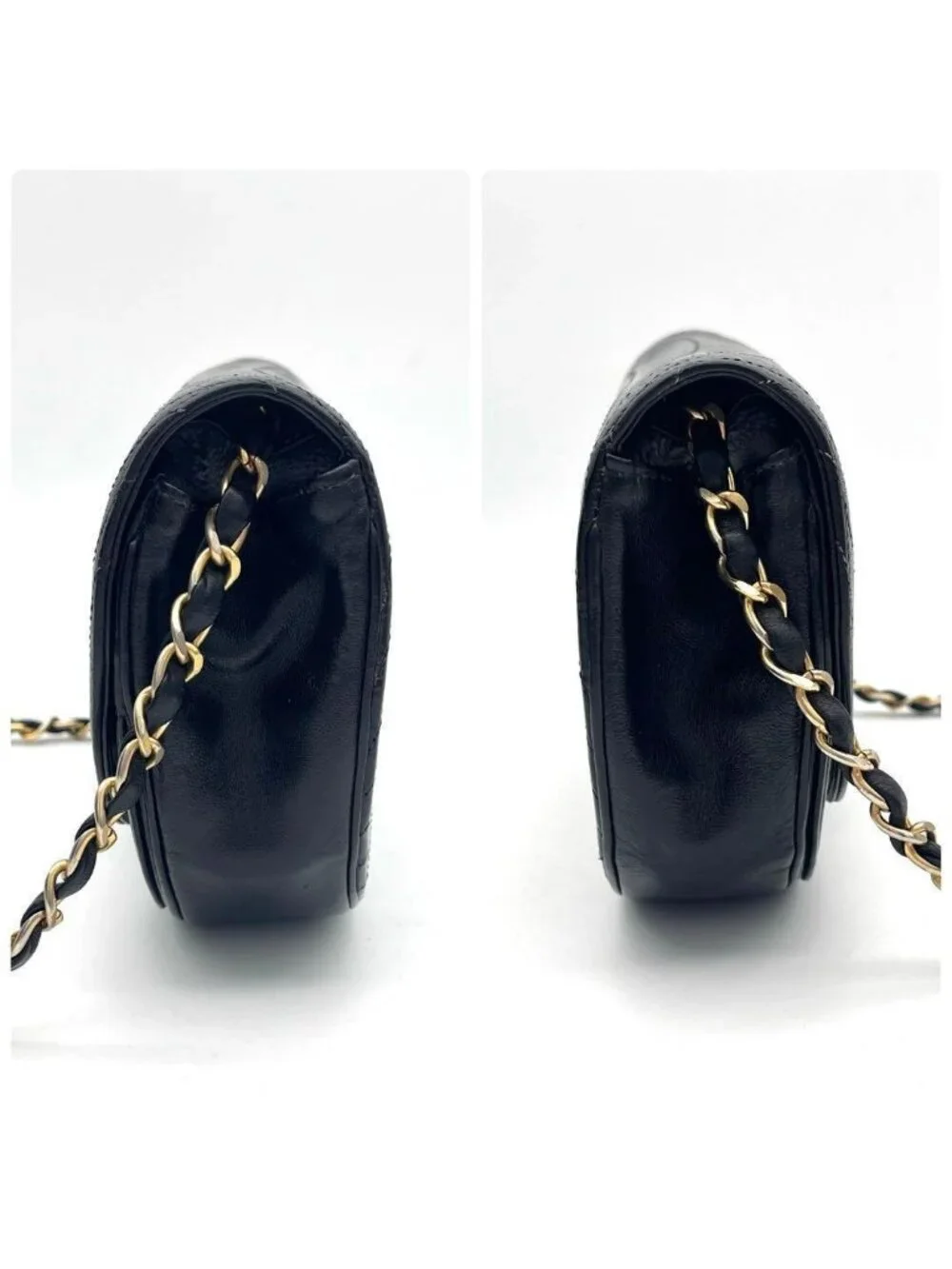 Chanel Chain Shoulder Lambskin Black CC Logo Half Moon